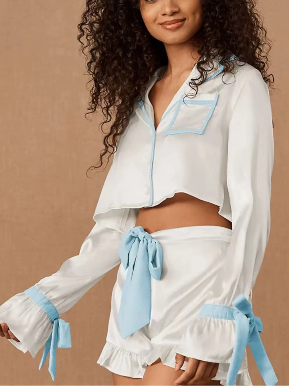 New! Beach Riot Aurora Luna white blue trim pajama top 57244
